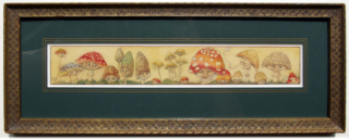 Mushroom Folk, framed watercolour (Charles van Sandwyk, 1997)