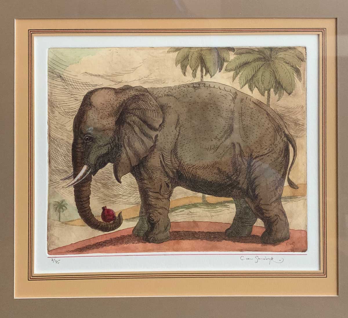 Elephant, painted etching (Charles van Sandwyk, 1999)