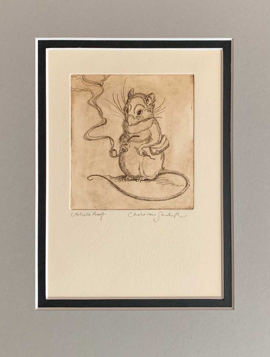 Mouse With Pipe, etching from 'The Meaning of Mice' (Charles van Sandwyk, 2002)