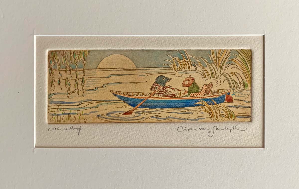 Ratty and Mole in Rowboat, painted etching from 'Wind in the Willows' (Charles van Sandwyk, 2005)