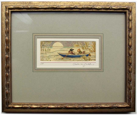 Ratty and Mole in Rowboat, framed painted etching (Charles van Sandwyk, 2005)