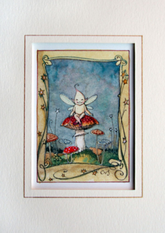 Fairy Mushroom watercolour [fairy on toadstool] (Charles van Sandwyk, 2010)