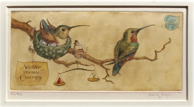 Nectar vs Energy, painted etching (CvS, 2012)