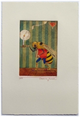 Bee Book and Candle, painted etching (Charles van Sandwyk)
